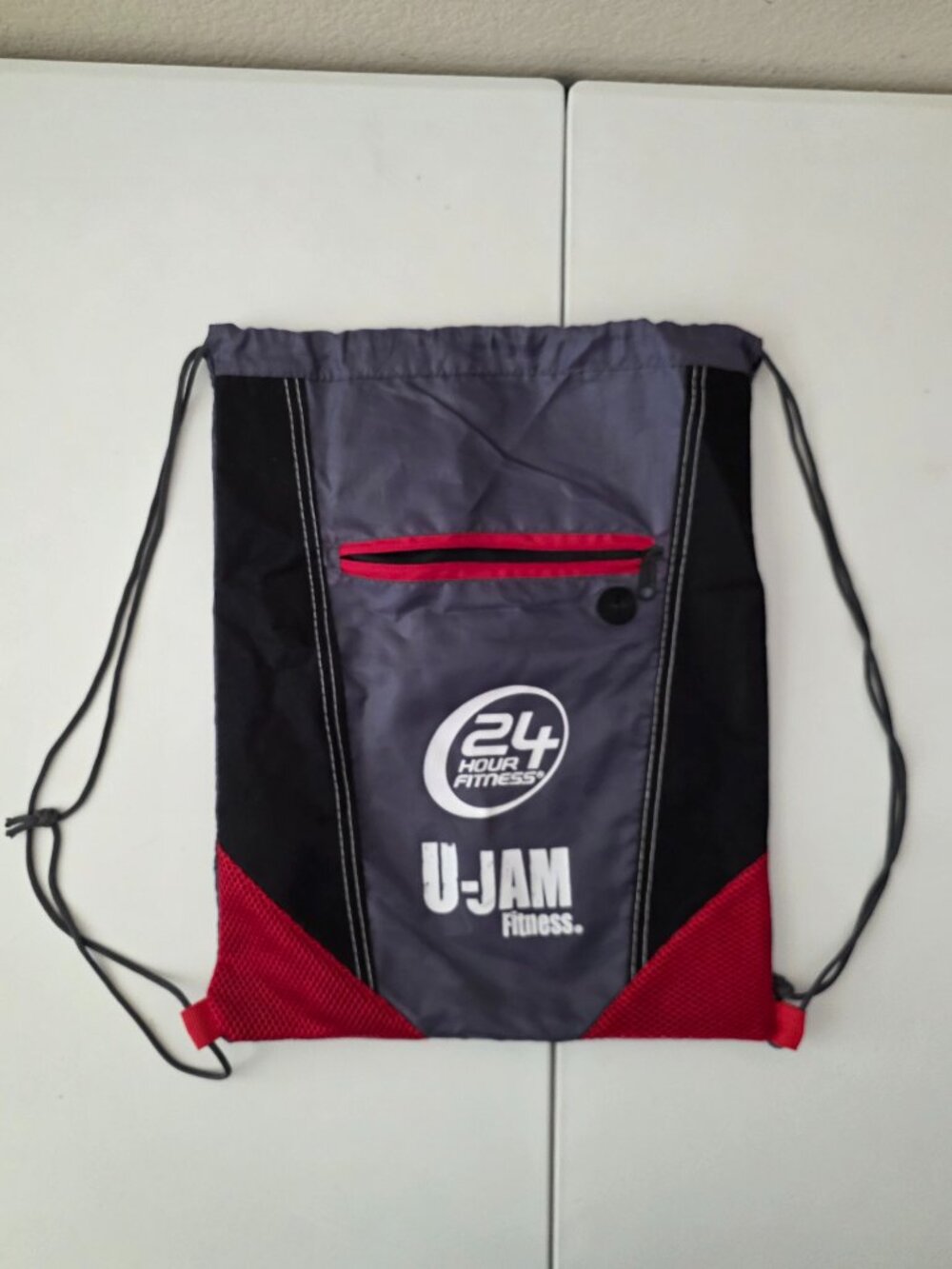24 Hour Fitness U-Jam Fitness Drawstring Pull String Bag Zipper Pocket